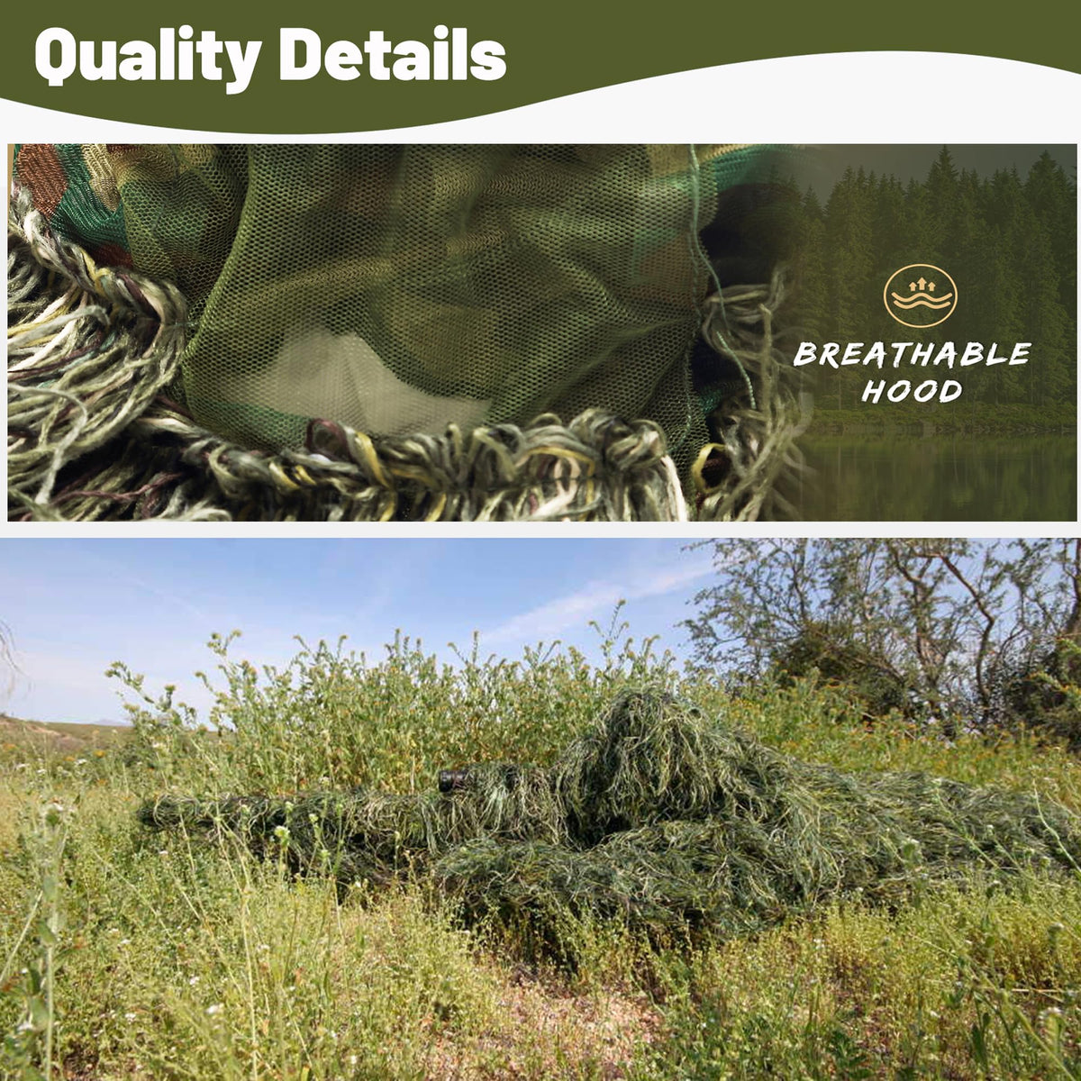MOPHOTO 5 in 1 Ghillie Suit 3D Camouflage Hunting Suits - Jacket, Pants, Hood, Carry Bag for Adults & Youth, M/L/XL/XXL
