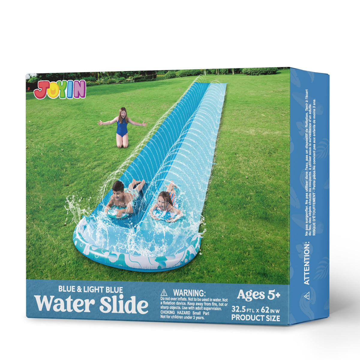 JOYIN 22.5ft Water Slides and 2 Bodyboards, Lawn Water Slide Summer Slip Waterslides Water Toy with Build in Sprinkler for Backyard Outdoor Water Fun for Kids