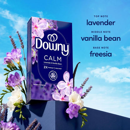 Downy CALM, Mega Dryer Sheets, Laundry Fabric Softener, Lavender and Vanilla Bean, 130 Count