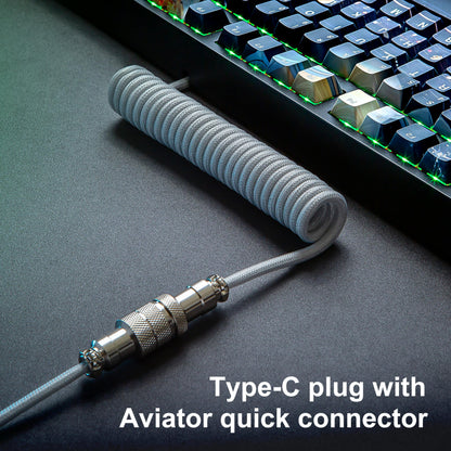 GUNMJO Pro Custom Coiled USB C Cable for Gaming Keyboard, Double-Sleeved Mechanical Keyboard Cable with Detachable Metal Aviator, 1.5M USB-C to USB-A, Carbon Black Color