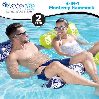 Waterlife 4-in-1 Pool Hammock 4-Pack, Inflatable Pool Chair Float, Water (Saddle, Lounge Chair, Drifter)