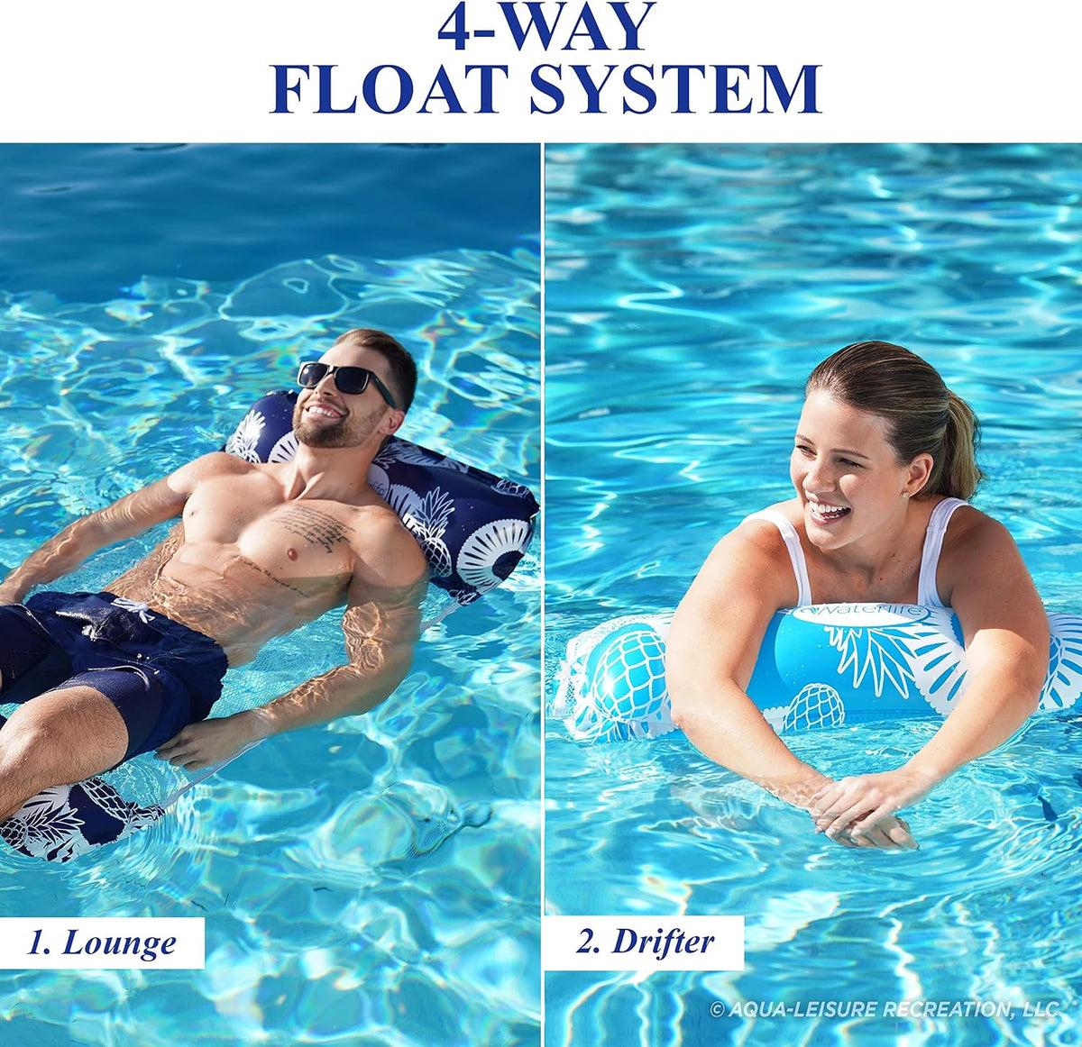 Waterlife 4-in-1 Pool Hammock 4-Pack, Inflatable Pool Chair Float, Water (Saddle, Lounge Chair, Drifter)