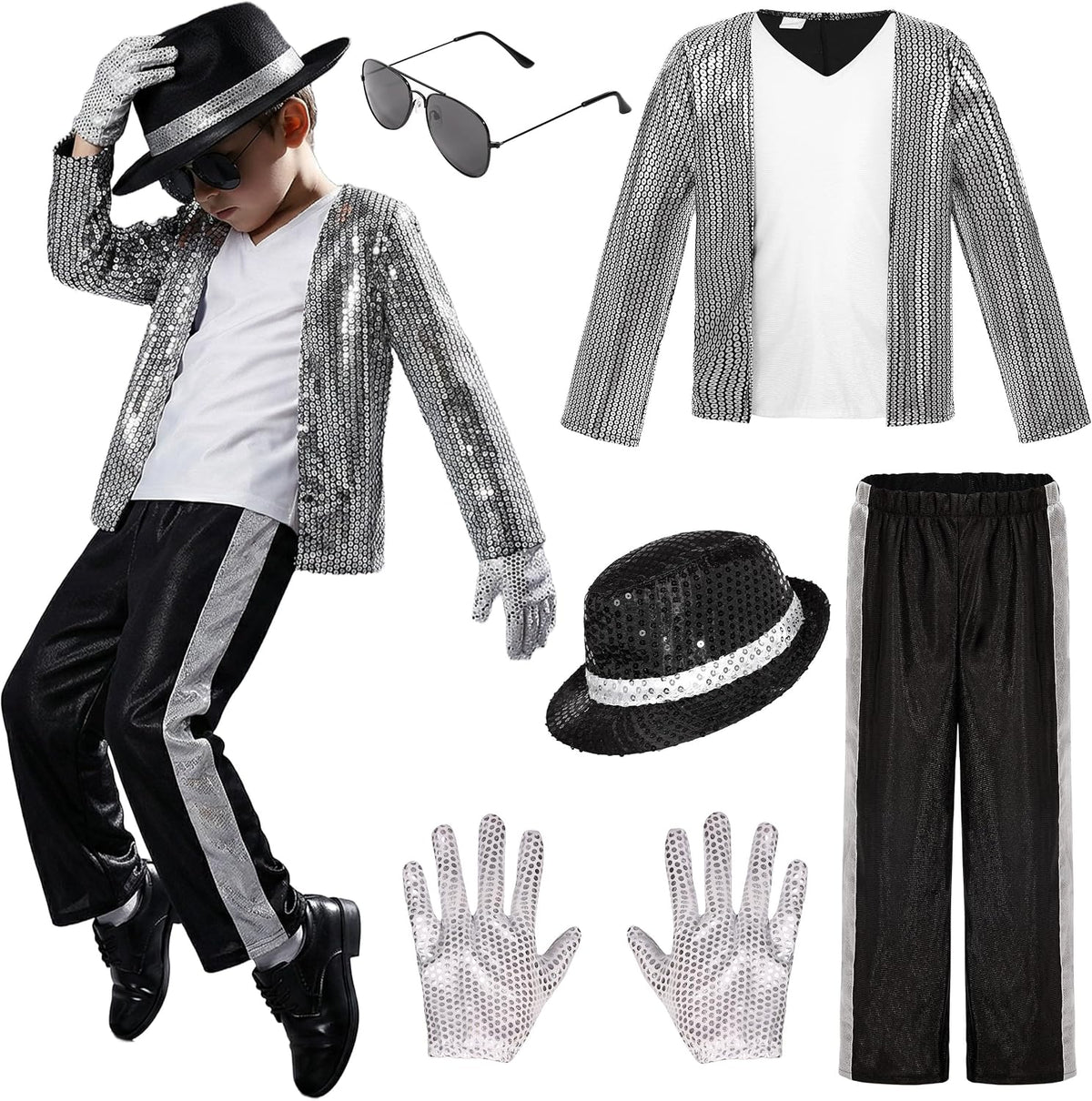 Kids Dance Star Costume for Boys 80s 90s Hip Hop Stage Outfits for Halloween Cosplay