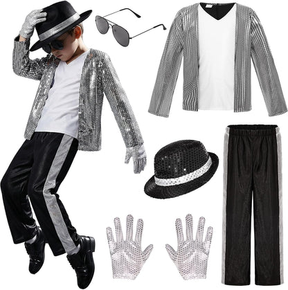 Kids Dance Star Costume for Boys 80s 90s Hip Hop Stage Outfits for Halloween Cosplay