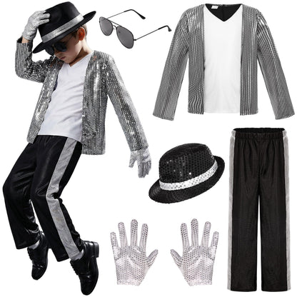 Kids Dance Star Costume for Boys 80s 90s Hip Hop Stage Outfits for Halloween Cosplay