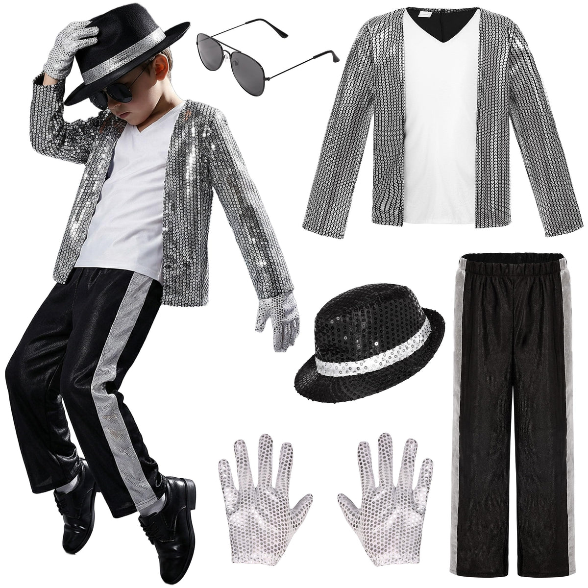 Kids Dance Star Costume for Boys 80s 90s Hip Hop Stage Outfits for Halloween Cosplay