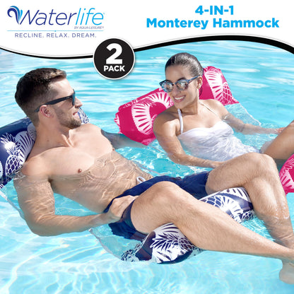 Waterlife 4-in-1 Pool Hammock 4-Pack, Inflatable Pool Chair Float, Water (Saddle, Lounge Chair, Drifter)