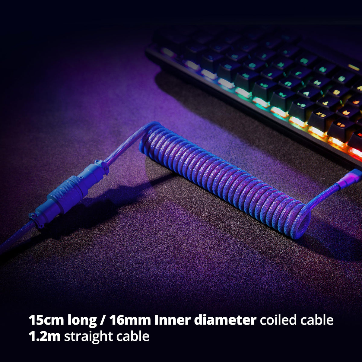 GUNMJO Pro Custom Coiled USB C Cable for Gaming Keyboard, Double-Sleeved Mechanical Keyboard Cable with Detachable Metal Aviator, 1.5M USB-C to USB-A, Carbon Black Color