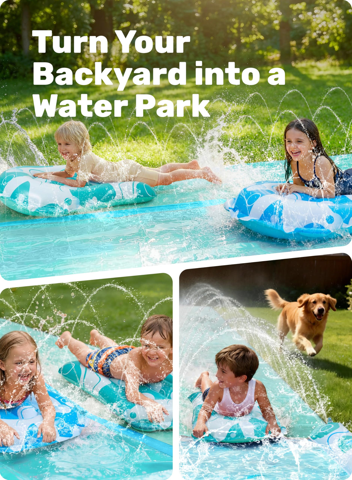 JOYIN 22.5ft Water Slides and 2 Bodyboards, Lawn Water Slide Summer Slip Waterslides Water Toy with Build in Sprinkler for Backyard Outdoor Water Fun for Kids