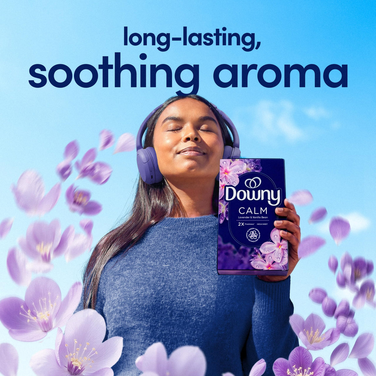 Downy CALM, Mega Dryer Sheets, Laundry Fabric Softener, Lavender and Vanilla Bean, 130 Count