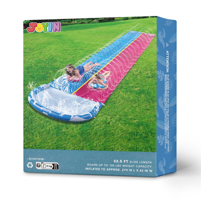 JOYIN 22.5ft Water Slides and 2 Bodyboards, Lawn Water Slide Summer Slip Waterslides Water Toy with Build in Sprinkler for Backyard Outdoor Water Fun for Kids