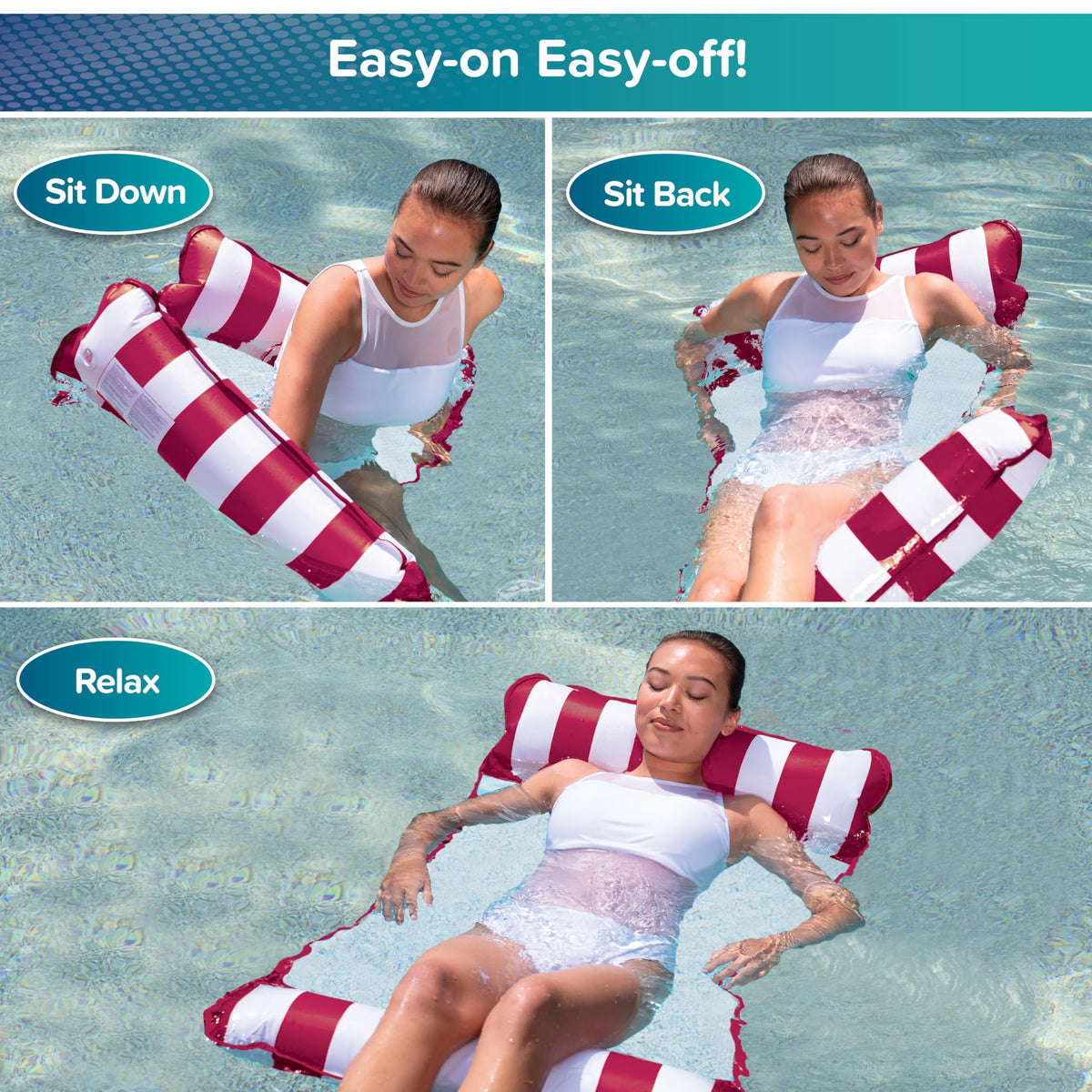 Aqua 4-in-1 Monterey Hammock Pool Float & Water Hammocks – 2-3-4 Multipacks – Multiple Colors/Styles – for Adults and Kids Floating