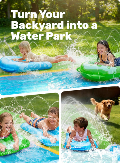 JOYIN 22.5ft Water Slides and 2 Bodyboards, Lawn Water Slide Summer Slip Waterslides Water Toy with Build in Sprinkler for Backyard Outdoor Water Fun for Kids