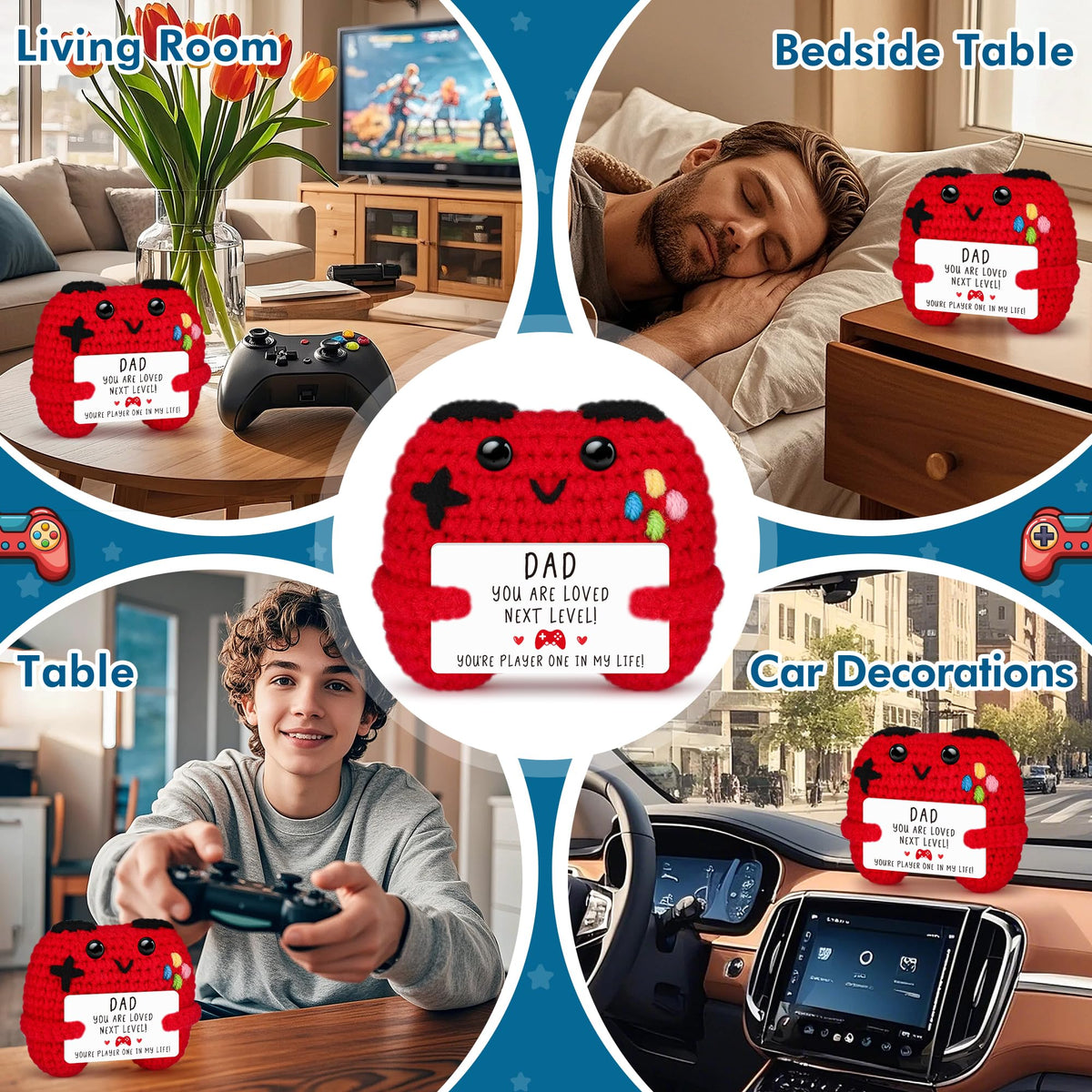 Gamer Gifts for Teen Boy, Positive Crochet Controller Gifts for Son Boyfriend Birthday, Gamer Gift for Teenage Boy, Boy Room Decor, Gaming Accessories for Kids Christmas