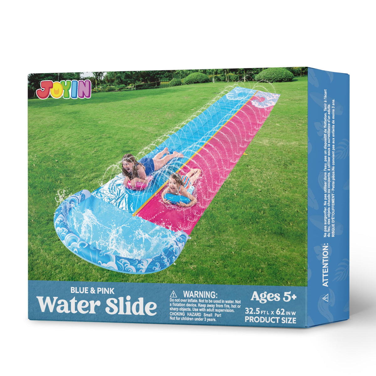 JOYIN 22.5ft Water Slides and 2 Bodyboards, Lawn Water Slide Summer Slip Waterslides Water Toy with Build in Sprinkler for Backyard Outdoor Water Fun for Kids
