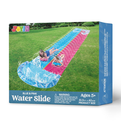 JOYIN 22.5ft Water Slides and 2 Bodyboards, Lawn Water Slide Summer Slip Waterslides Water Toy with Build in Sprinkler for Backyard Outdoor Water Fun for Kids