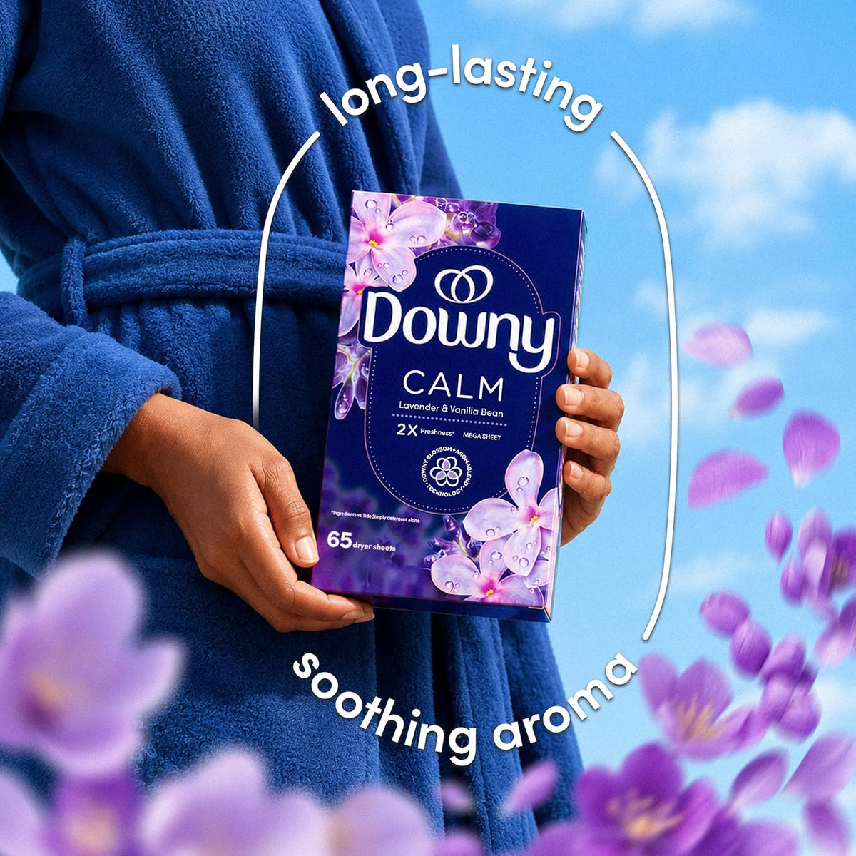 Downy CALM, Mega Dryer Sheets, Laundry Fabric Softener, Lavender and Vanilla Bean, 130 Count