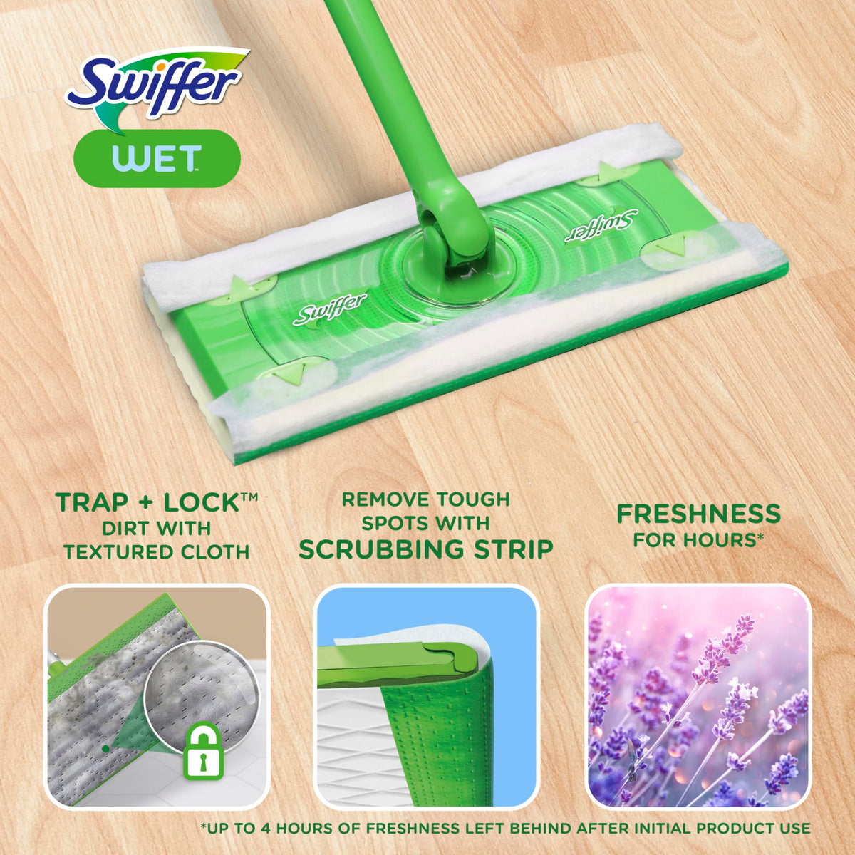 Swiffer Sweeper Wet Mopping Cloth Multi Surface Refills, Mops for Floor Cleaning, Febreze Lavender Scent, 36 Count