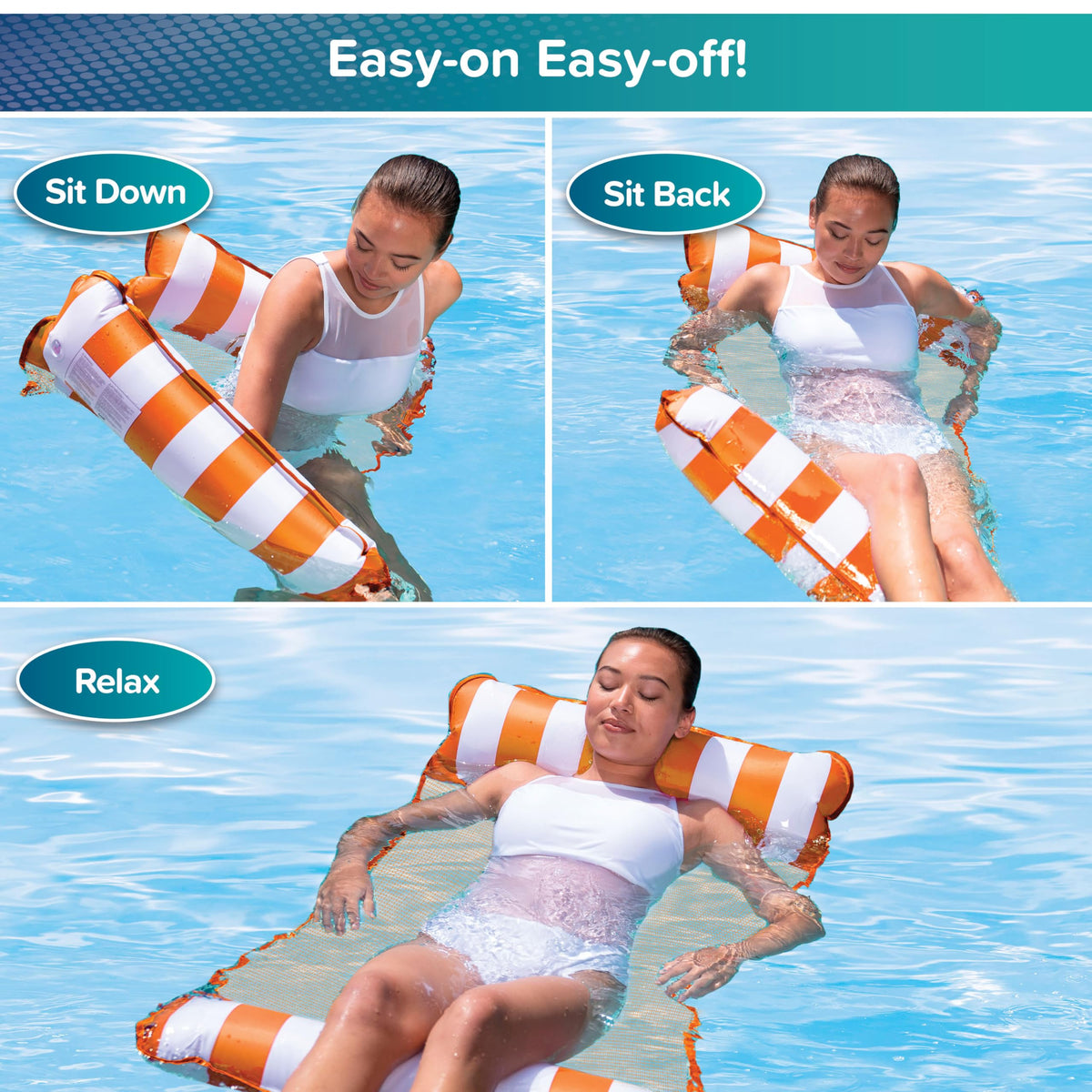 Aqua 4-in-1 Monterey Hammock Pool Float & Water Hammocks – 2-3-4 Multipacks – Multiple Colors/Styles – for Adults and Kids Floating