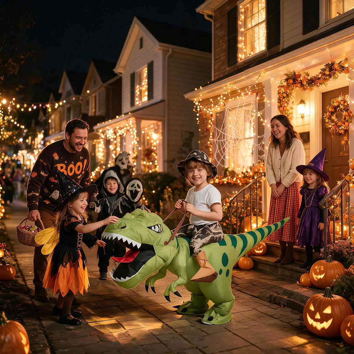 One Casa Inflatable Dinosaur Costume for Kids,Blow Up Halloween T Rex Suit