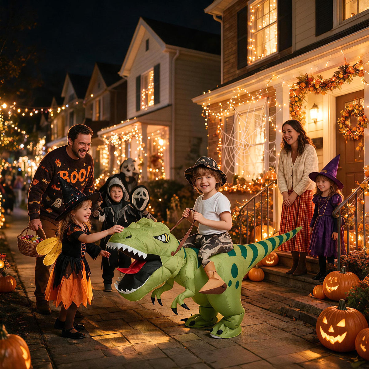 One Casa Inflatable Dinosaur Costume for Kids,Blow Up Halloween T Rex Suit