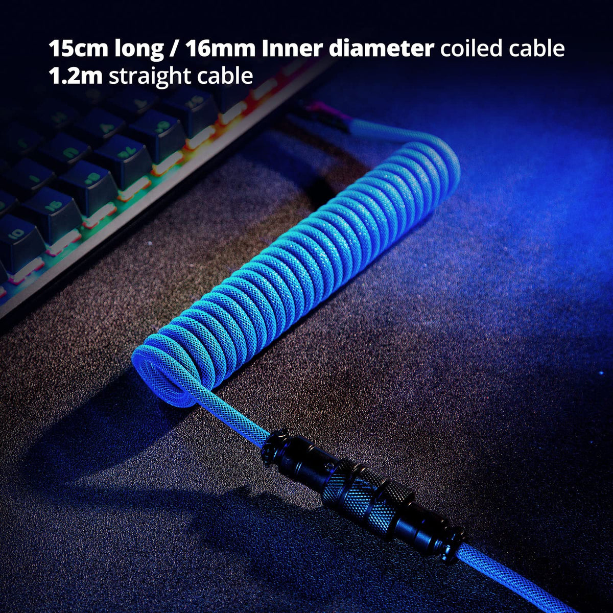 GUNMJO Pro Custom Coiled USB C Cable for Gaming Keyboard, Double-Sleeved Mechanical Keyboard Cable with Detachable Metal Aviator, 1.5M USB-C to USB-A, Carbon Black Color