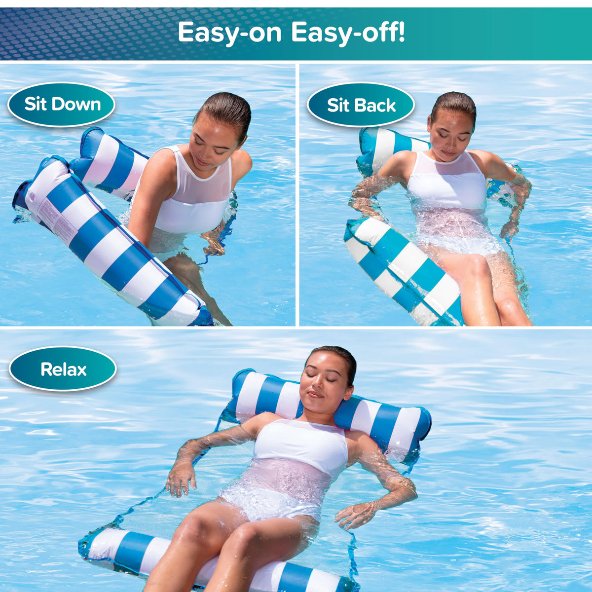 Aqua 4-in-1 Monterey Hammock Pool Float & Water Hammocks – 2-3-4 Multipacks – Multiple Colors/Styles – for Adults and Kids Floating