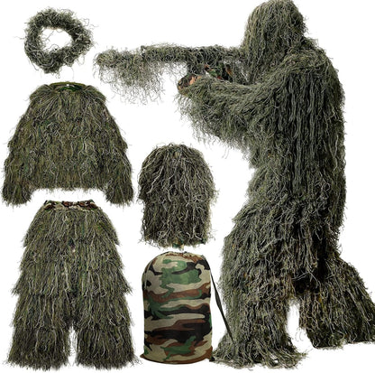 MOPHOTO 5 in 1 Ghillie Suit 3D Camouflage Hunting Suits - Jacket, Pants, Hood, Carry Bag for Adults & Youth, M/L/XL/XXL