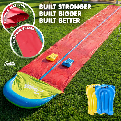 JAMBO Premium Triple Water Slide with 3 Bodyboards, 20Ft Heavy Duty Slip Splash and Slides-Advanced 3-Way Sprinkler System, Splash Pad Mat Backyard Summer Outdoor Water Toys n Long Slides for Kids