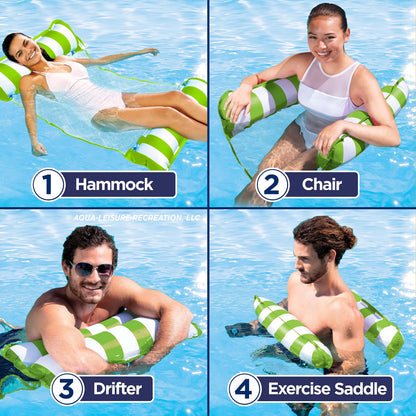 Aqua 4-in-1 Monterey Hammock Pool Float & Water Hammocks – 2-3-4 Multipacks – Multiple Colors/Styles – for Adults and Kids Floating