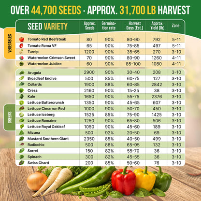 55 Vegetable Seeds Variety Pack - 35,600+ Non-GMO Heirloom Seeds for Planting Vegetables and Fruits in Individual Seed Packets, Home Garden Seeds for Hydroponic, Indoor and Outdoors Gardening