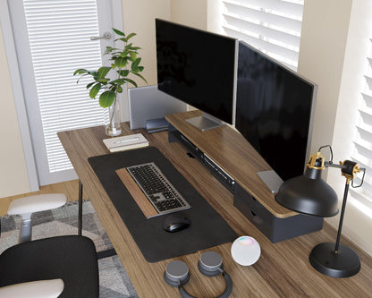Fenge Monitor Stand, Desk Computer Riser with Frosted Storage Drawer, Oak