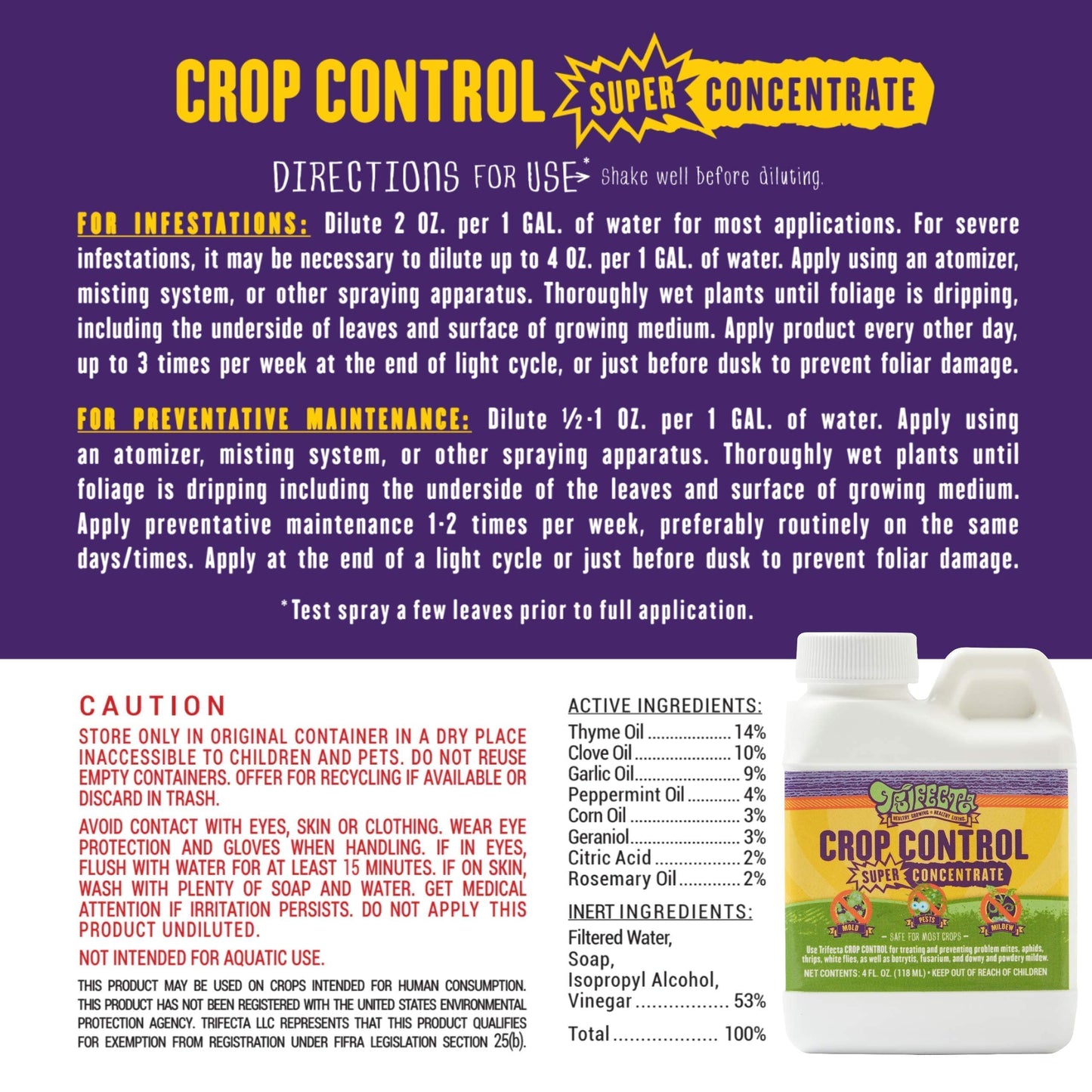 Trifecta Crop Control Ready to Use Maximum Strength Natural Pesticide, Fungicide, Miticide, Insecticide, Help Defeat Spider Mites, Powdery Mildew, Botrytis and Mold on Plants 32 OZ Size