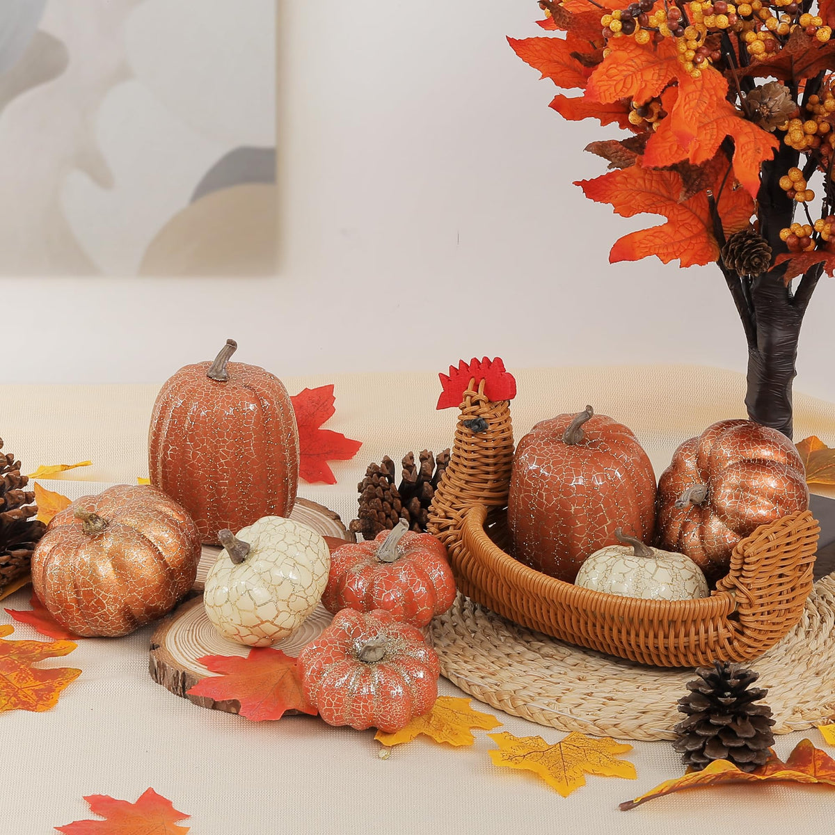 Artgar Pumpkin Decor Set, 23 PCS Fall Harvest Bowl Filler Decorations