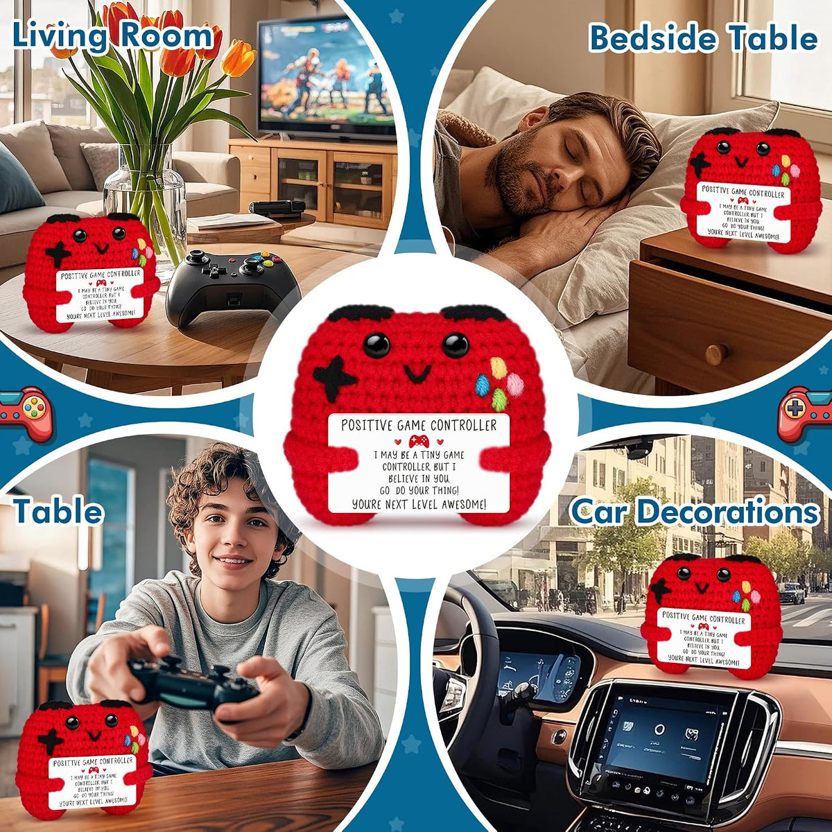 Gamer Gifts for Teen Boy, Positive Crochet Controller Gifts for Son Boyfriend Birthday, Gamer Gift for Teenage Boy, Boy Room Decor, Gaming Accessories for Kids Christmas