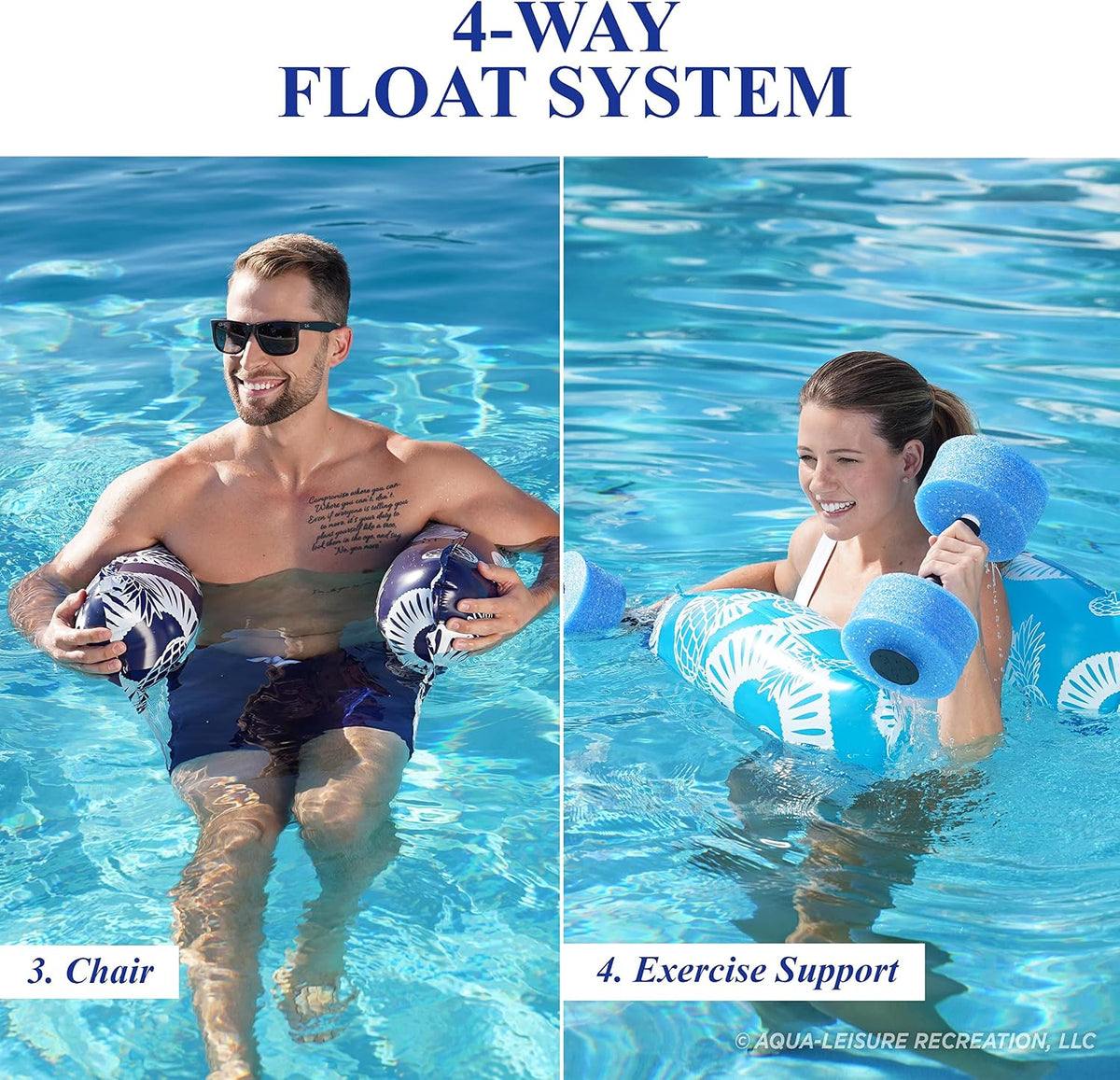 Waterlife 4-in-1 Pool Hammock 4-Pack, Inflatable Pool Chair Float, Water (Saddle, Lounge Chair, Drifter)