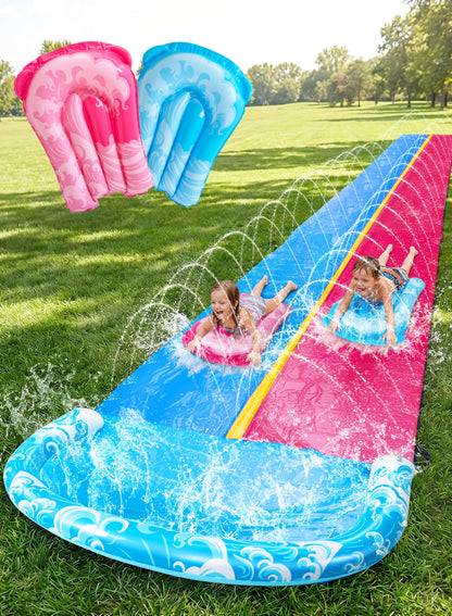 JOYIN 22.5ft Water Slides and 2 Bodyboards, Lawn Water Slide Summer Slip Waterslides Water Toy with Build in Sprinkler for Backyard Outdoor Water Fun for Kids