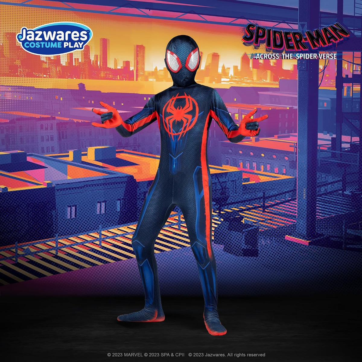 Marvel Miles Morales: Spider-Man Official Youth Deluxe Zentai Costume - Stretch Spandex with Hidden Zippers and Wrist Slits