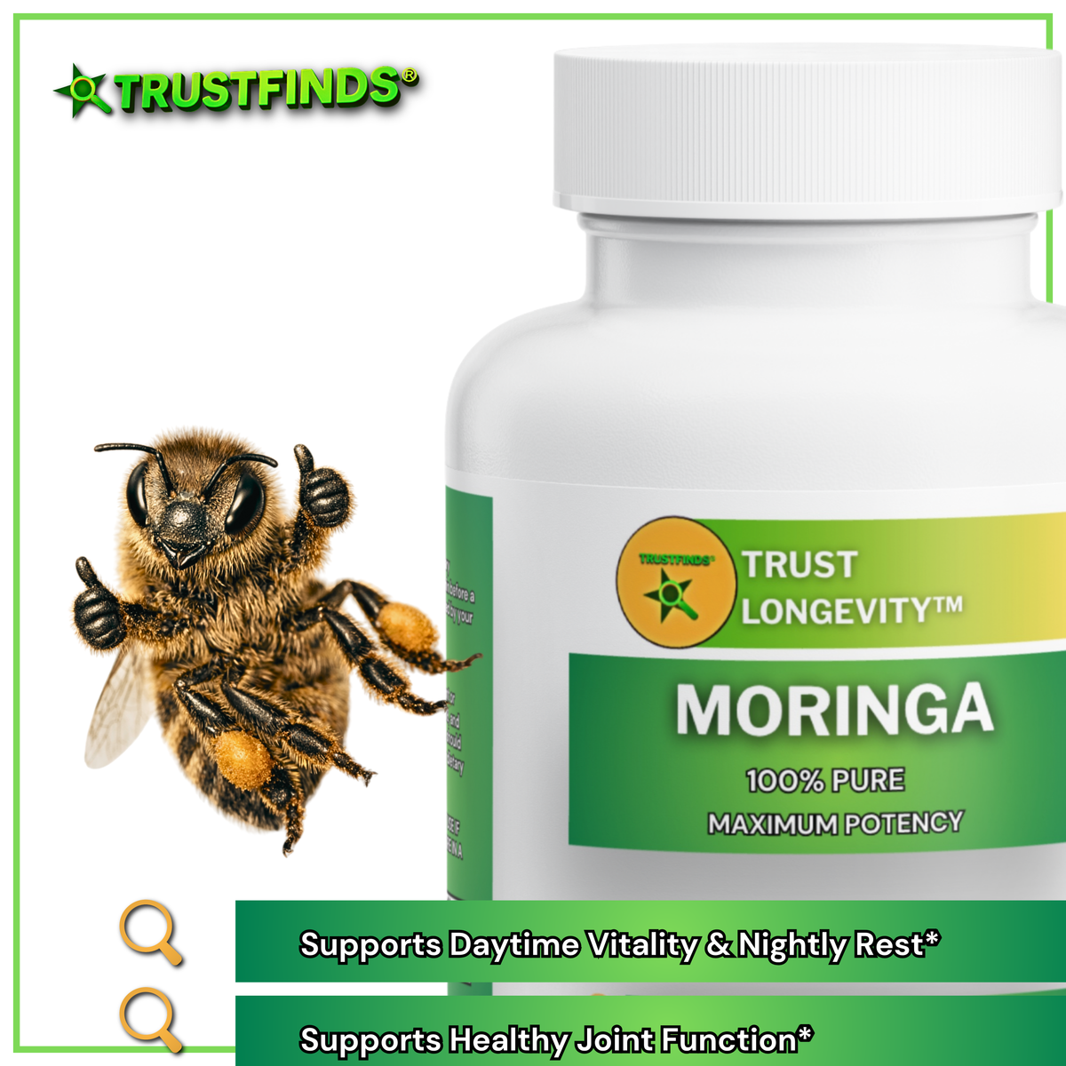 TrustFinds® Pure Moringa Powder, Energy, Skin, Immune & Gut Health Superfood, Rich in Antioxidants, Essential Vitamins & Amino Acids, Natural Green Superfood Supplement - 60 Count