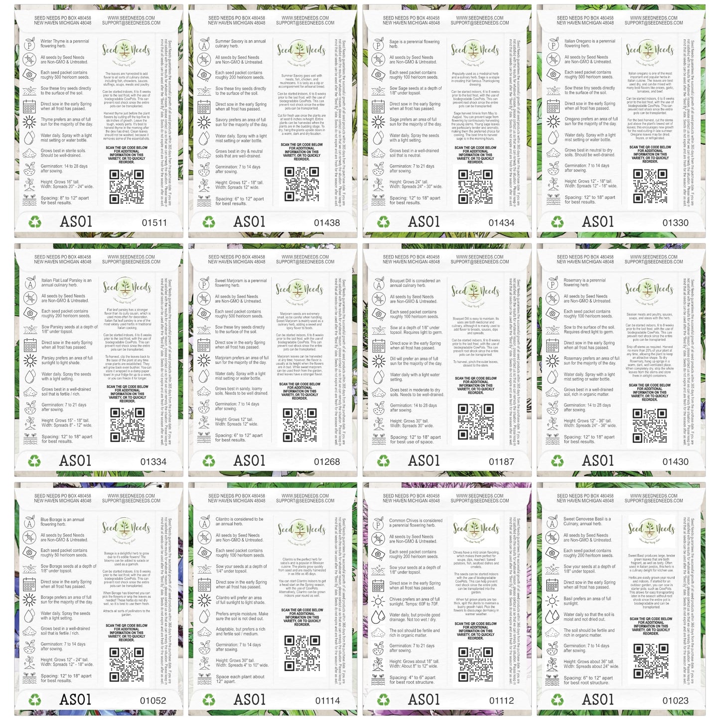 Seed Needs, Herb Seeds Variety Pack Culinary Herb Collection (12 Individual Herbs for Planting Indoors or Outdoors) Grow Your Own Organic Herb Garden - Heirloom, Non-GMO