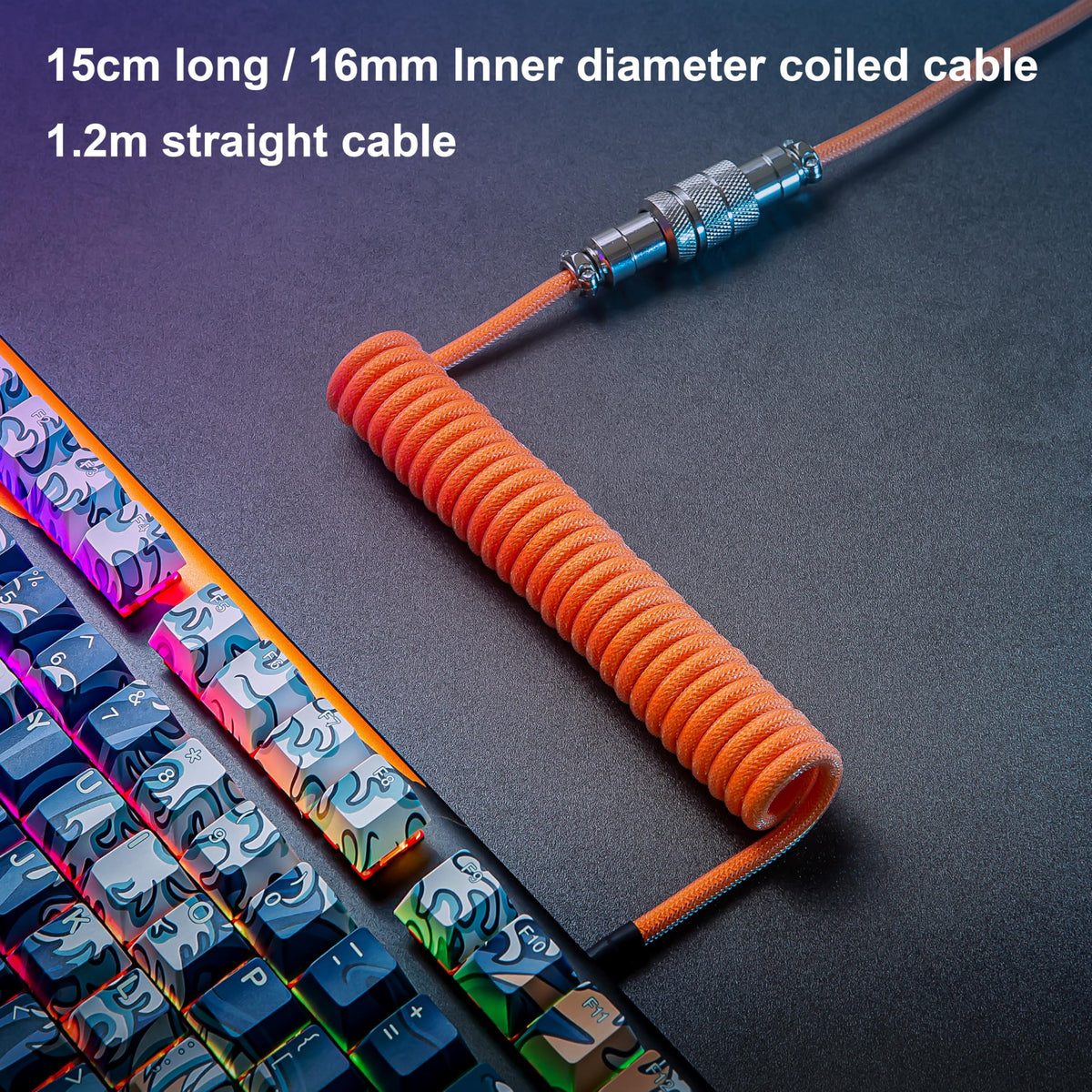 GUNMJO Pro Custom Coiled USB C Cable for Gaming Keyboard, Double-Sleeved Mechanical Keyboard Cable with Detachable Metal Aviator, 1.5M USB-C to USB-A, Carbon Black Color