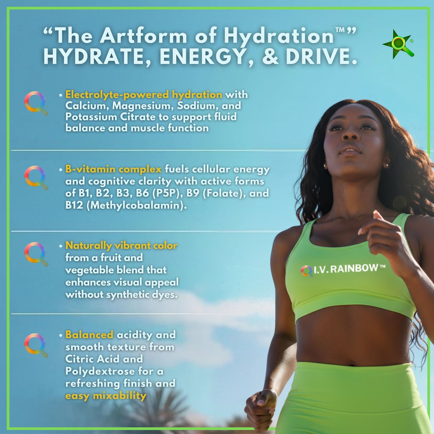 I.V. RAINBOW™ Electrolyte Drink Powder – Citrus + Tea – Zero Sugar,  Energy Supplement – Sodium, Potassium, Magnesium & Calcium – Keto Electrolytes Mix for Rapid Rehydration – 4.2 oz