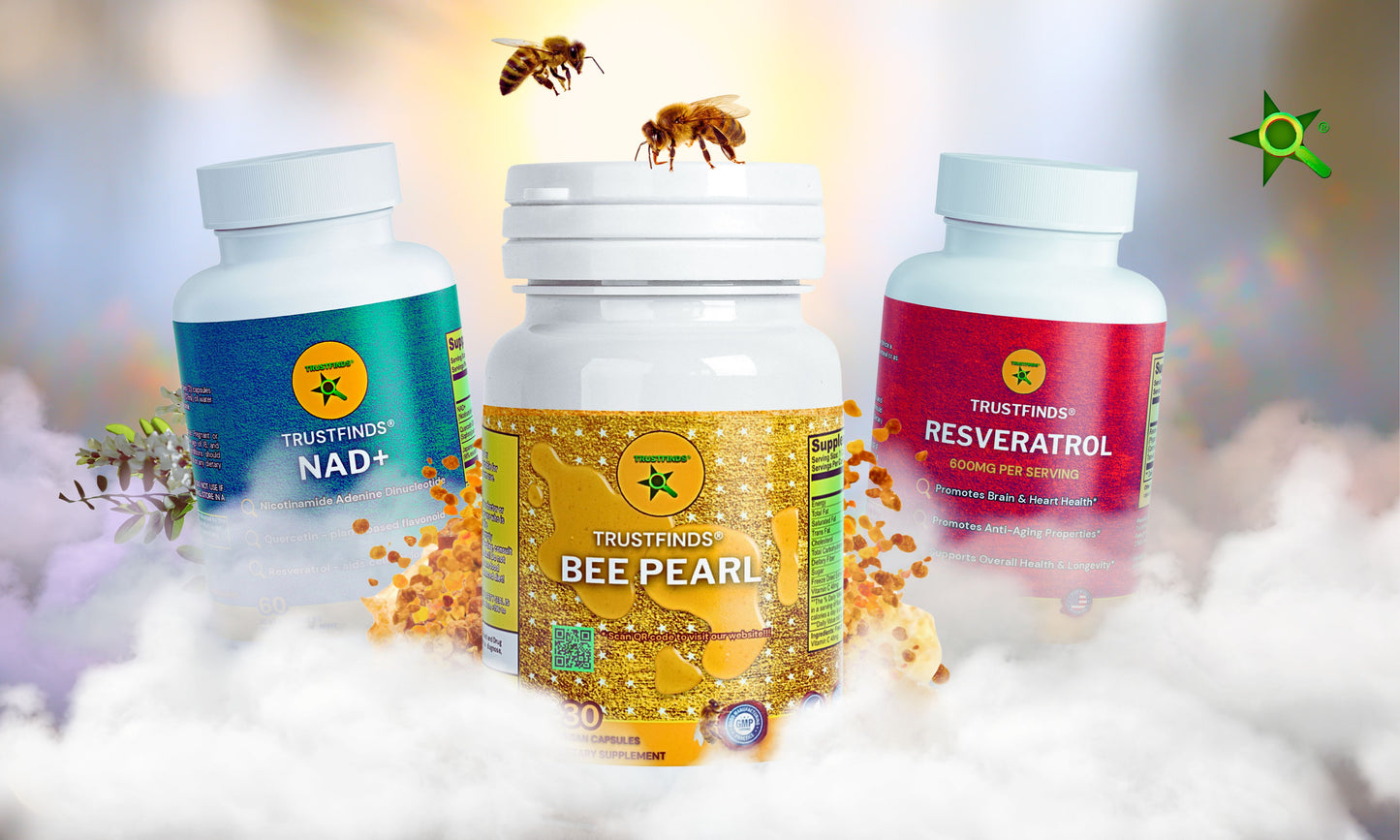 TrustLongevity™ Bundle (3 Pack) Trustfinds® Bee Pearls, NAD+, & Resveratrol 600mg - Natural Immunity & Vitality Support (150 Veg. Caps)