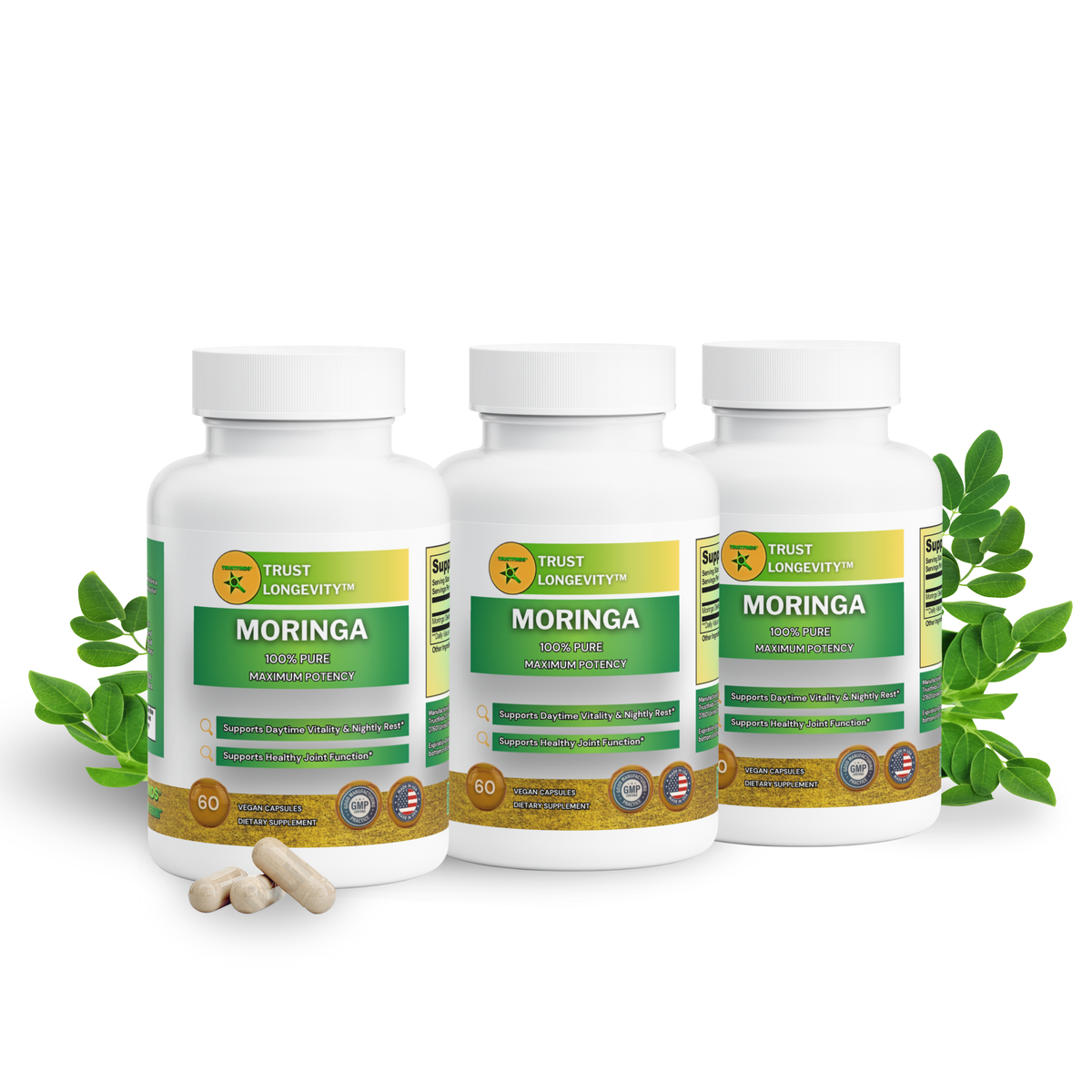 TrustFinds® Pure Moringa Powder, Energy, Skin, Immune & Gut Health Superfood, Rich in Antioxidants, Essential Vitamins & Amino Acids, Natural Green Superfood Supplement - 60 Count