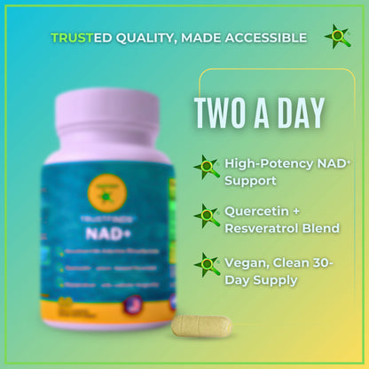 NAD+ (Nicotinamide Adenine Dinucleotide) with Quercetin and Resveratrol - Support Healthy Aging, Methylation, Cellular Energy Production and Metabolism* - 60 Vegan Capsules