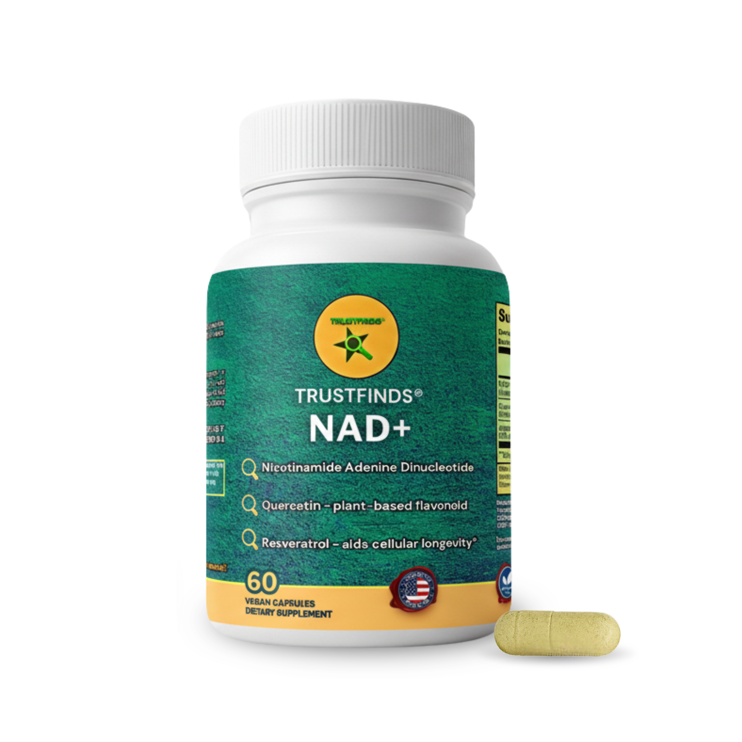 NAD+ (Nicotinamide Adenine Dinucleotide) with Quercetin and Resveratrol - Support Healthy Aging, Methylation, Cellular Energy Production and Metabolism* - 60 Vegan Capsules